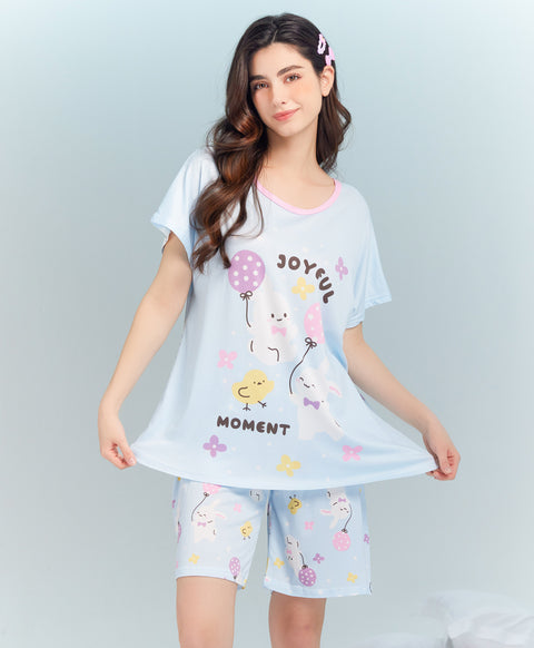 Joyful Moment Short Sleeves Microfiber Top & Bottom Sleep Set