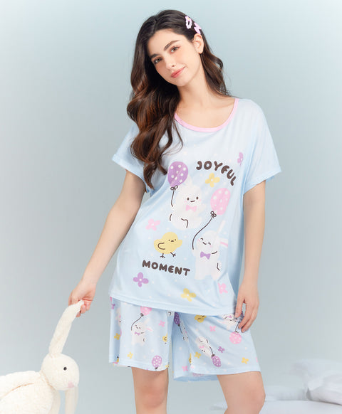 Joyful Moment Short Sleeves Microfiber Top & Bottom Sleep Set