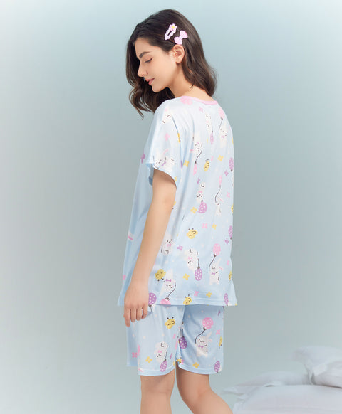 Joyful Moment Short Sleeves Microfiber Top & Bottom Sleep Set