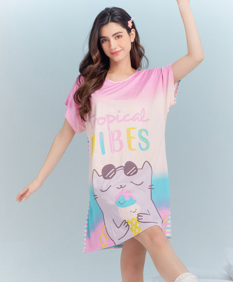 Tropical Vibes Microfiber Short Sleeves Sleep Dress