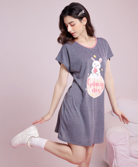 Galaxy Vibes Short Sleeves Polyester Cotton Sleep Dress