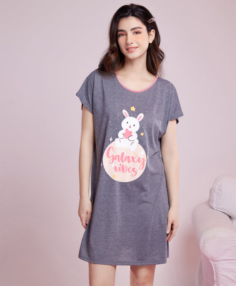 Galaxy Vibes Short Sleeves Polyester Cotton Sleep Dress