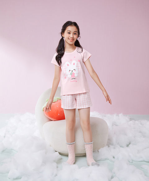 Junior Checkers Bunny GIRLS Top & Shorts PJ Set