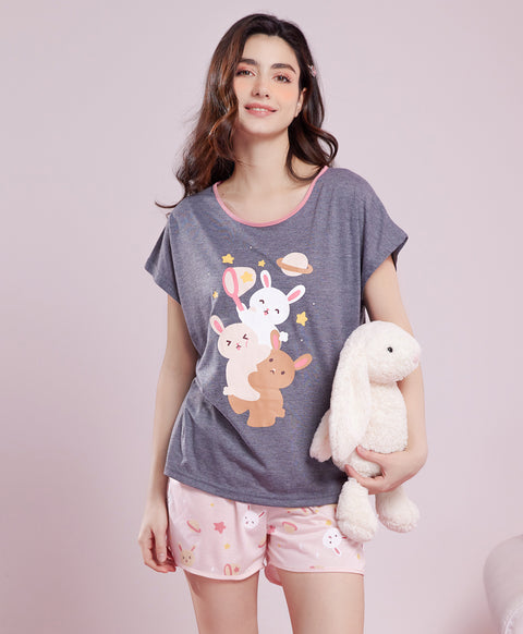 Galaxy Vibes Short Sleeves Polyester Cotton Top & Shorts Sleep Set