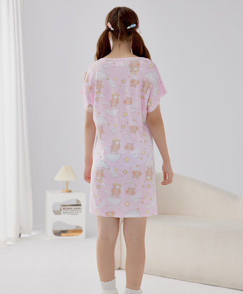Bear Swinging Under the Cloud and Stars Microfiber Sleep Dress