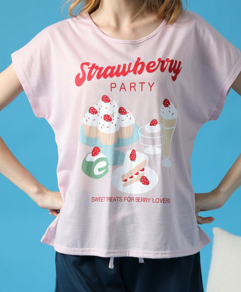 Strawberry Party Short Sleeves Top & Shorts Sleep Set