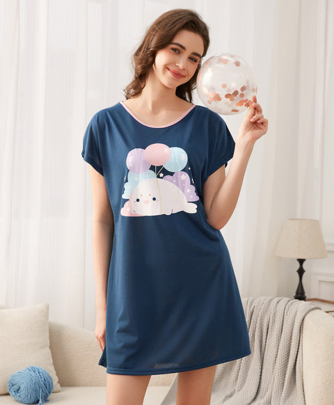 Seal Fly into the Starry Night Short Sleeves Polyester Cotton Sleep Dress