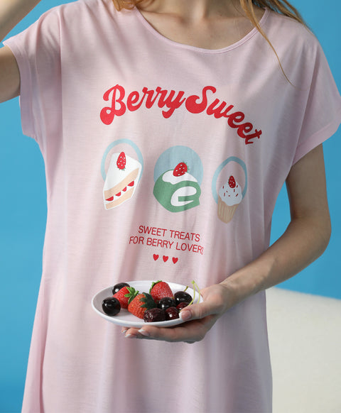 Berry Sweet Short Sleeves Sleep Dress