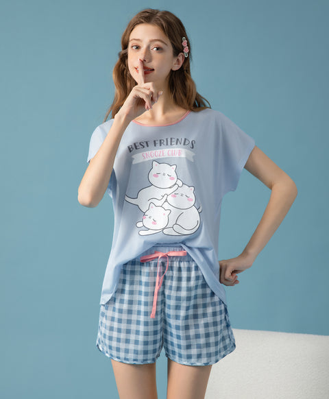 Best Friends Snooze Club Short Sleeves Top & Shorts Sleep Set