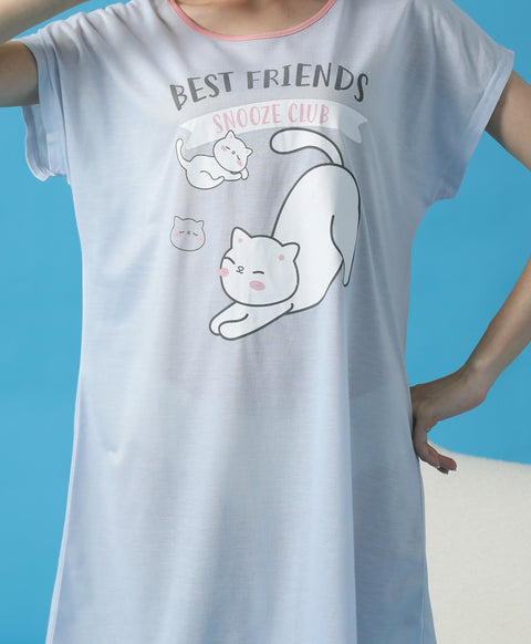 Best Friends Snooze Club Short Sleeves Sleep Dress
