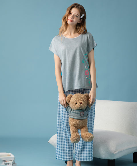 Just Wanna Have Some Fun Short Sleeves Top & Long Pants Sleep Set