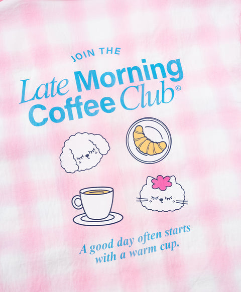 BedMood Cremo & Mello Join The Late Morning Coffee Club Polyester PJ Short Sleeves Top & Long Pants Set - Pink