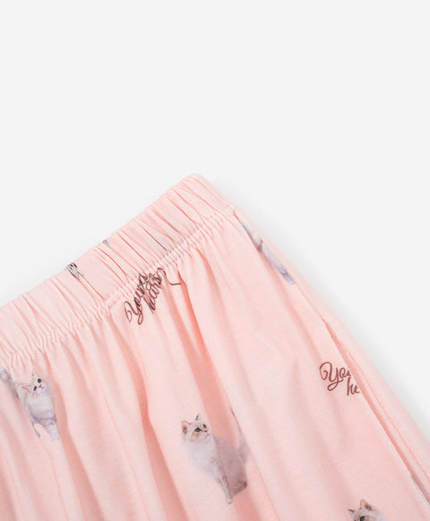 Catitude-ing Short Sleeves Top & Long Pants Set
