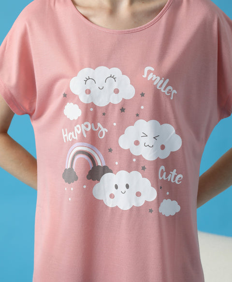 Smiles Happy Cute Short Sleeves Sleep Dress