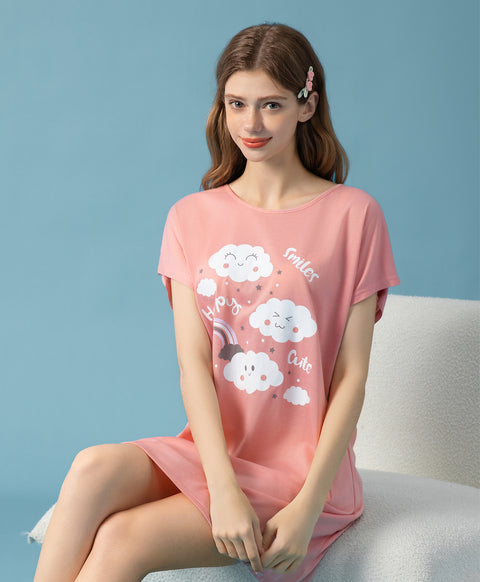 Smiles Happy Cute Short Sleeves Sleep Dress
