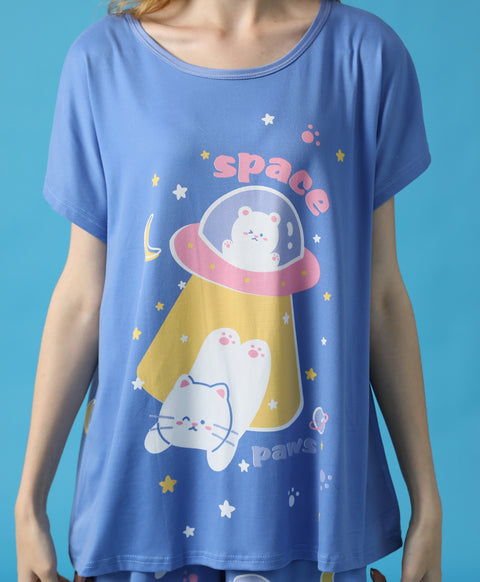 Space Paws Microfiber Top & Bottom Sleep Set