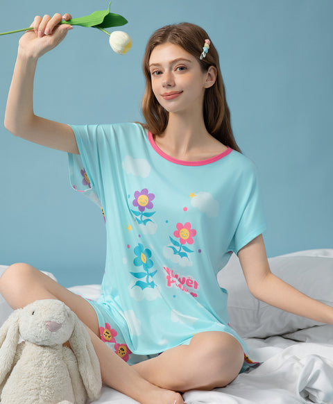 Flower Power Microfiber Top & Bottom Sleep Set