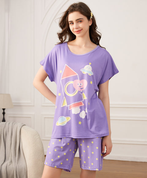Rocket Adventure Short Sleeves Microfiber Top & Bottom Sleep Set