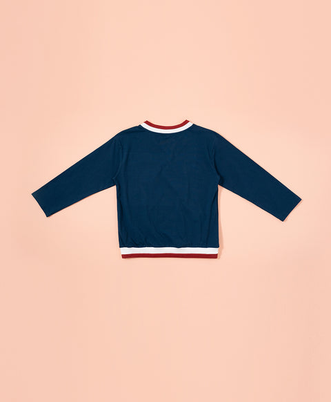 Cookies d'amore Long Sleeves Top With Pants Set-Dark Blue