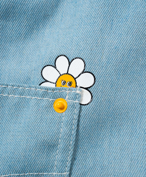 Stay Bloom Denim Smiley Tote Bag