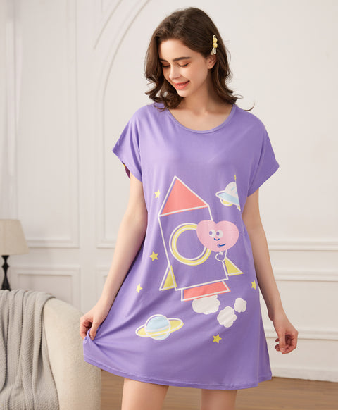 Rocket Adventure Microfiber Short Sleeves Sleep Dress