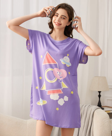 Rocket Adventure Microfiber Short Sleeves Sleep Dress