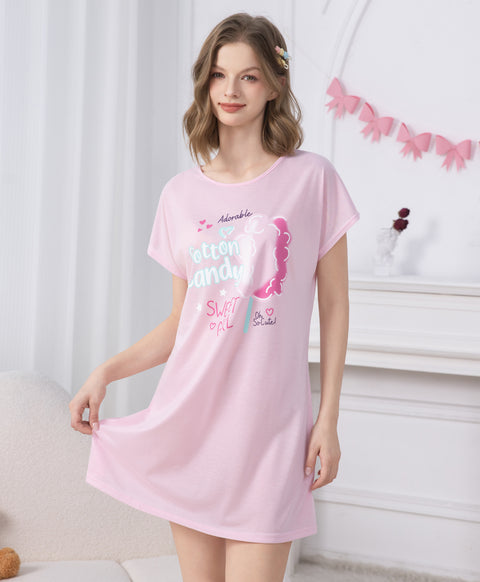 Adorable Cotton Candy Short Sleeves Polyester Cotton Sleep Dress