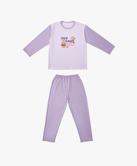 Junior Bedtime Bubbles Cup Cake Dreams Come True Long Sleeves Tee & Pants Sleep Set