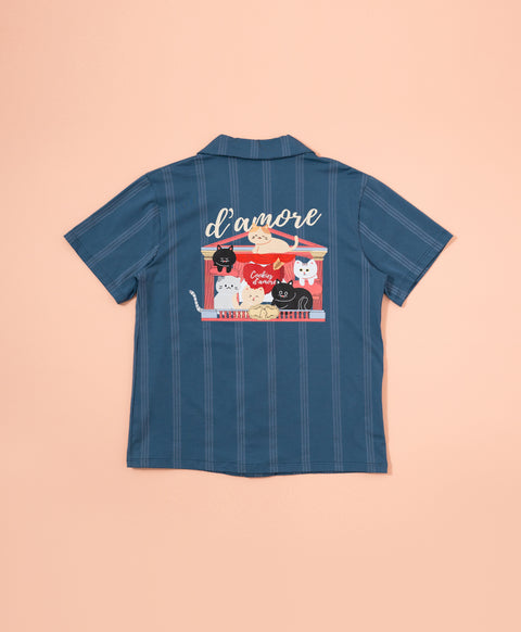 Cookies d'amore Satin Short Sleeve Top & Short PJ Set-Dark Blue