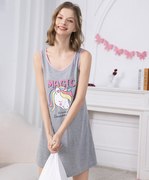 Magic Believe in Unicorn Sleeveless Polyester Cotton Sleep Dress