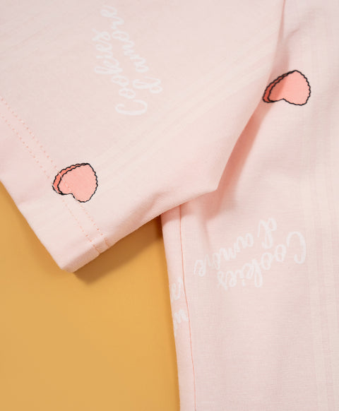 Cookies d'amore Satin Short Sleeve Top & Short PJ Set-Peach