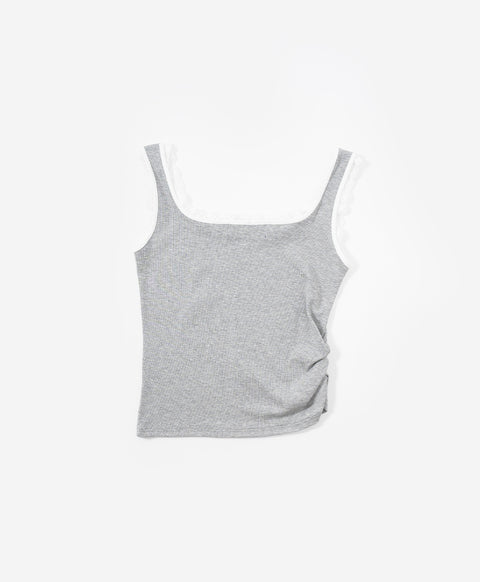Stay Bloom Sleeveless Lace Trim Ribbed Vest