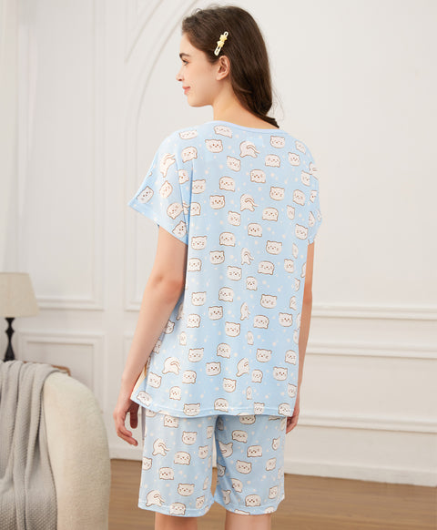 Kitty's Splash Time Short Sleeves Microfiber Top & Bottom Sleep Set