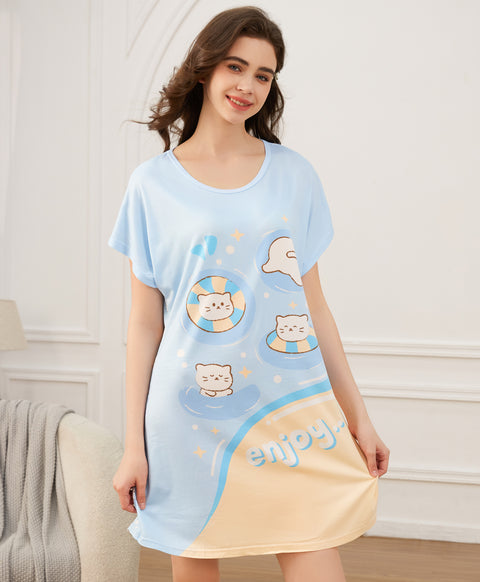 Kitty's Splash Time Microfiber Short Sleeves Sleep Dress