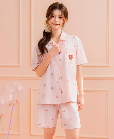 Cookies d'amore Satin Short Sleeve Top & Short PJ Set-Peach