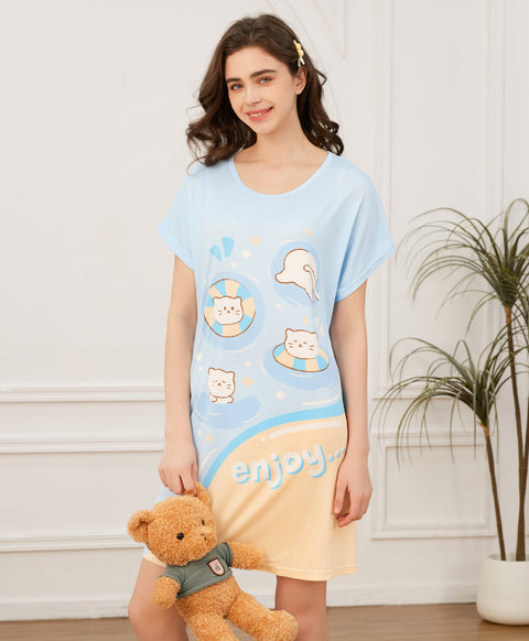 Kitty's Splash Time Microfiber Short Sleeves Sleep Dress