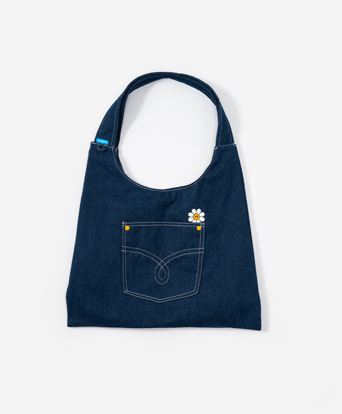 Stay Bloom Denim Smiley Tote Bag