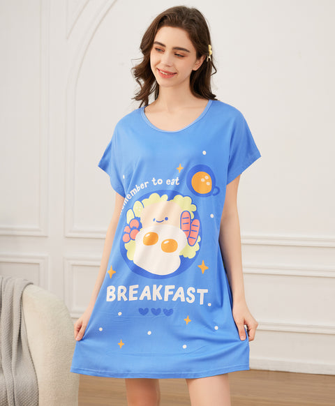 Remember to Eat Breakfast Microfiber Short Sleeves Sleep Dress
