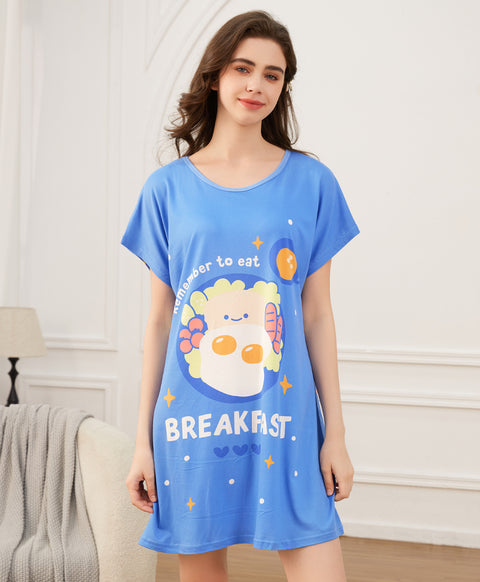 Remember to Eat Breakfast Microfiber Short Sleeves Sleep Dress