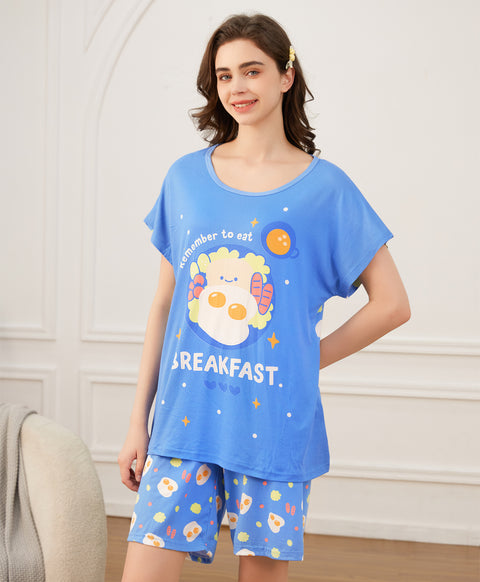 Remember to Eat Breakfast Short Sleeves Microfiber Top & Bottom Sleep Set
