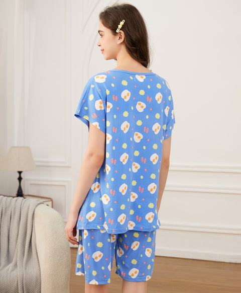 Remember to Eat Breakfast Short Sleeves Microfiber Top & Bottom Sleep Set