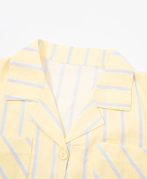 BedMood Mello No Tasks. Just Vibes Polyester PJ Short Sleeves Top & Shorts Set - Yellow
