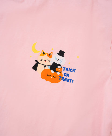 Meow-lloweeen Party Short Sleeves Top and Short Sleep Set