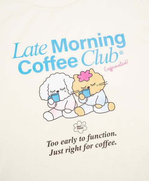 BedMood Cremo & Mello Late Morning Coffee Club Cotton Blend Long Sleeves Top & Shorts Set - Cream