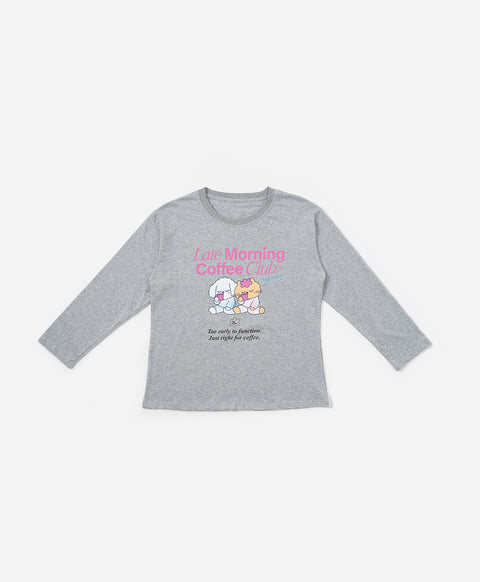 BedMood Cremo & Mello Late Morning Coffee Club Cotton Blend Long Sleeves Top & Shorts Set - Grey