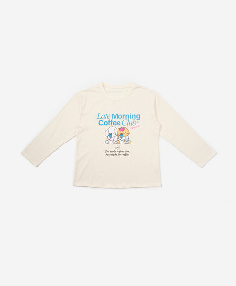 BedMood Cremo & Mello Late Morning Coffee Club Cotton Blend Long Sleeves Top & Shorts Set - Cream