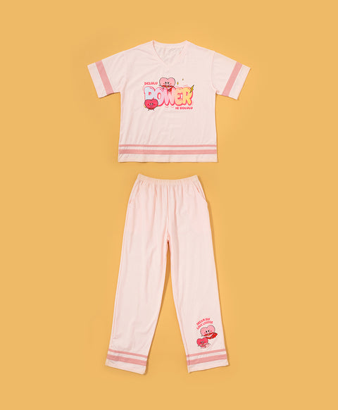 Delulu Power Hearts Short Sleeve Top & Long Pants PJ Set