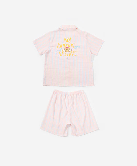 BedMood Mello Not Ignoring You, Just Resting Polyester PJ Short Sleeves Top & Shorts Set - Peach