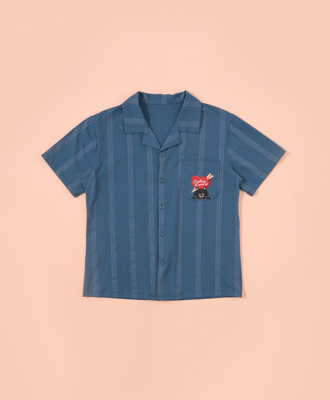 Cookies d'amore Satin Short Sleeve Top & Short PJ Set-Dark Blue