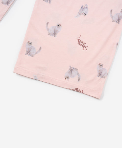 Junior Catitude-ing Short Sleeves Top & Long Pants Sleep Set